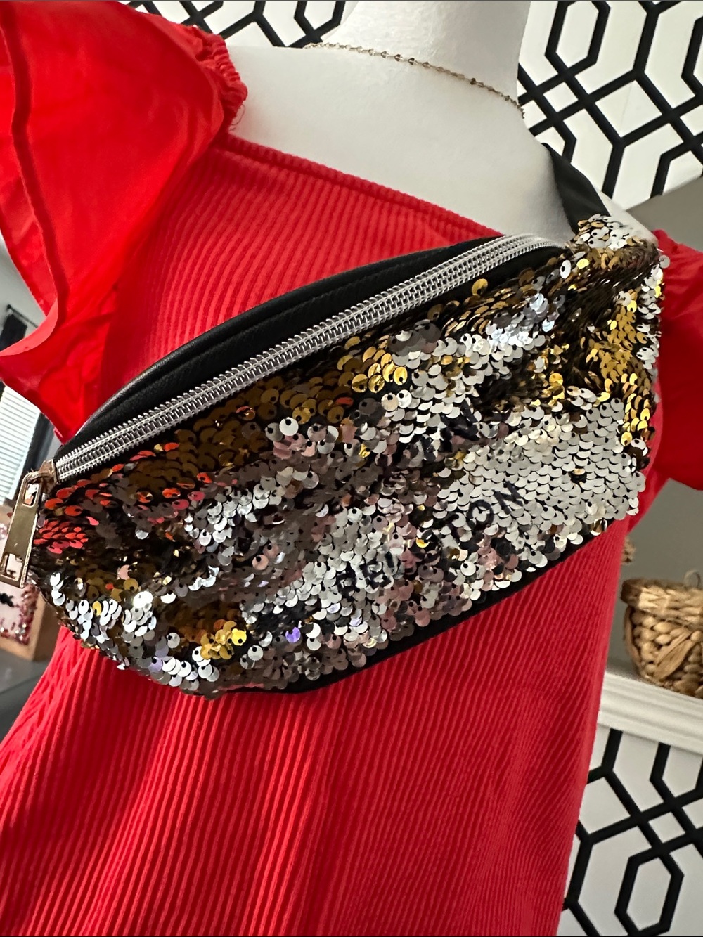 Peloton Gold & Silver Sequin Crossbody Belt Bag